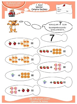 Çocuklar İçin toplam işlemi yaprak testleri 